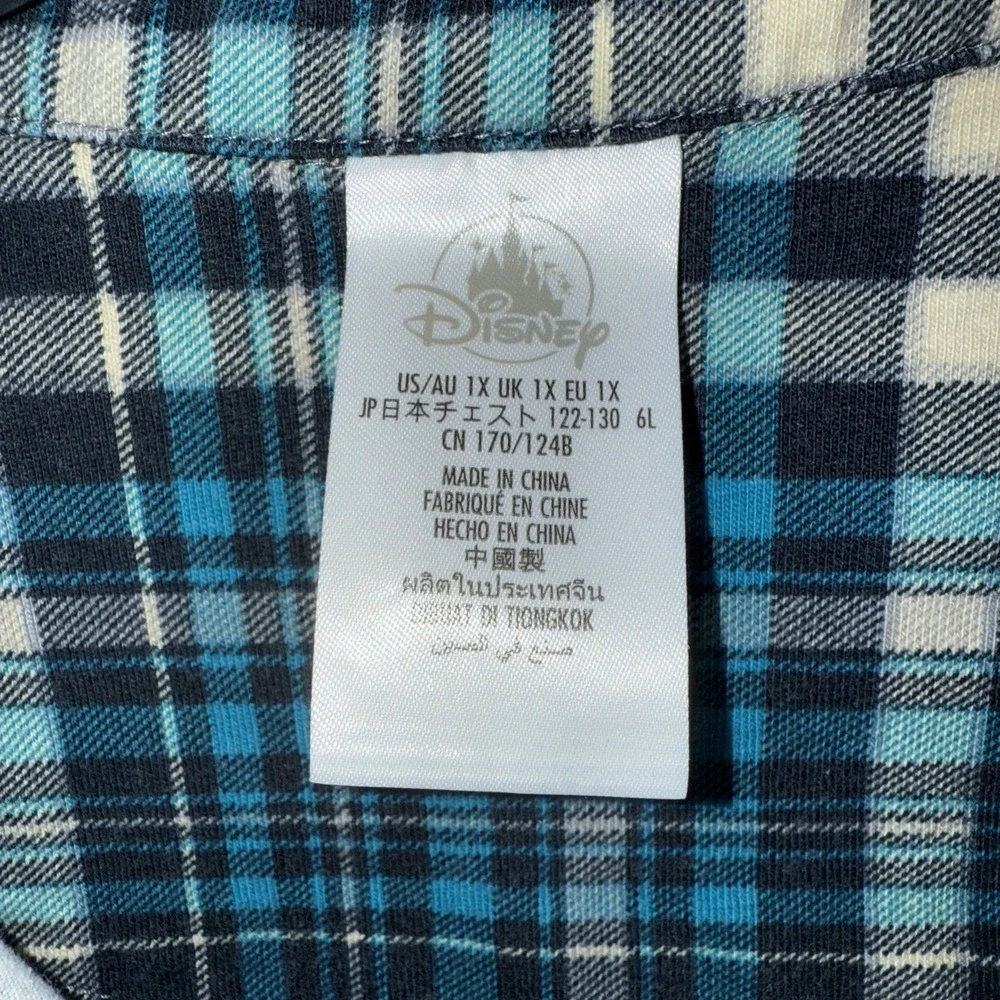 Disney Haunted Mansion Tie Front Long Sleeve Plaid Shirt 1X Womens 100% Cotton - Picture 3 of 7